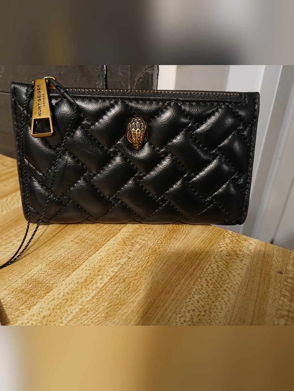 Kurt Geiger Black Quilted Leather Wallet with Gold Hardware